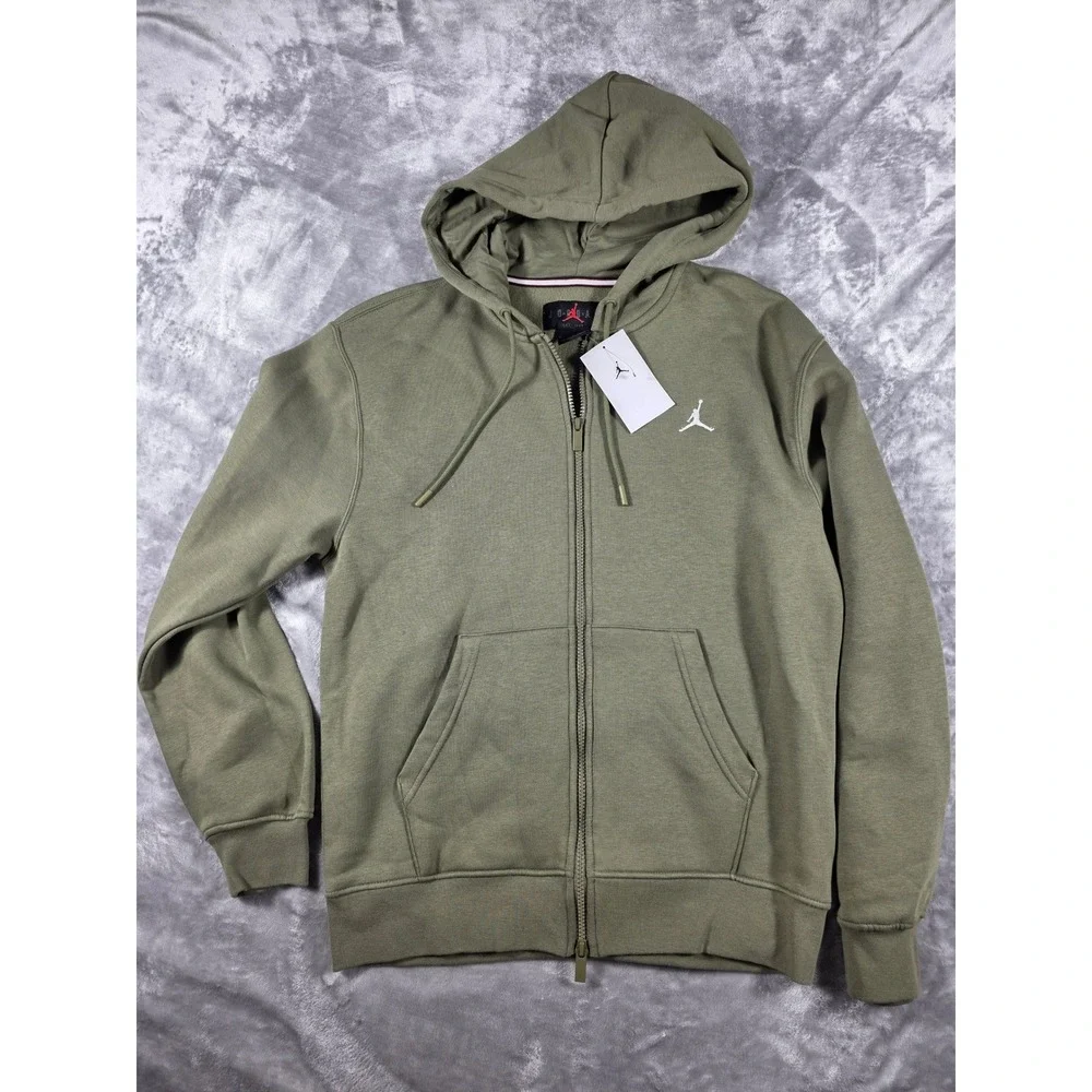 Jordan Full Zip Fleece Hoodie Jacket Mens Small Olive Green Jumpman NEW